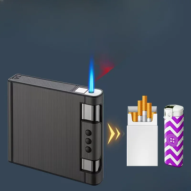 Metal Cigarette Case Lighter Large Capacity Cigarette Case with Inflatable Lighter Can Hold 20 Packs Cigarette Case Men's Gift - Image 4