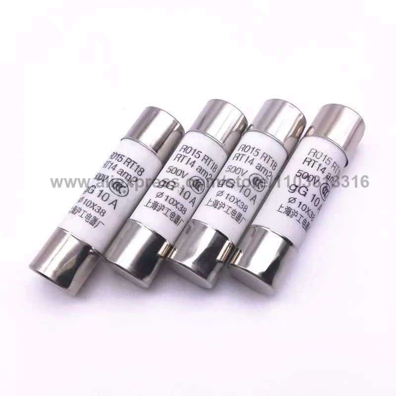 10Pcs 10x38mm Ceramic Fuse 10*38mm 500V 500MA 0.5A 1A 2A 3A 4A 5A 6A 8A 10A 16A 20A 25A 32A 40A RO15 Ceramic Fuse
