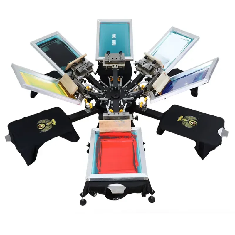 Cheap carousel flat bed 6 colors 6 stations manual t-shirt screen printing machine
