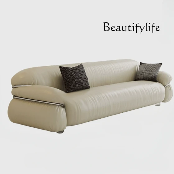 

Leather sofa modern simple living room French original three-person first-layer cowhide straight-row sofa