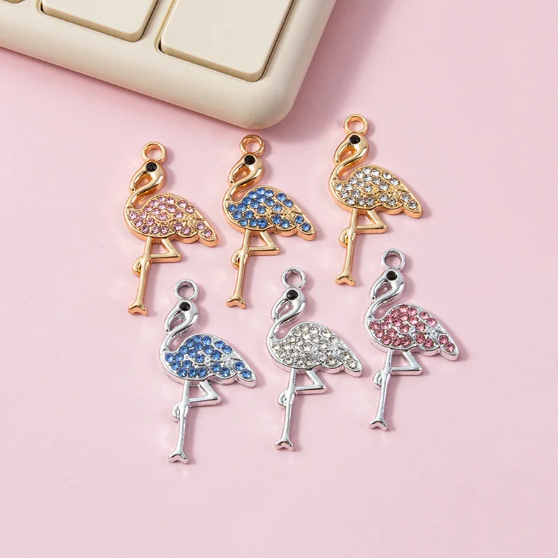 Diy Accessories New Animal Charms for Jewelry 10pcs Multicolor Flamingo Rhinestone Pendants to Make Bracelets Necklace Earrings