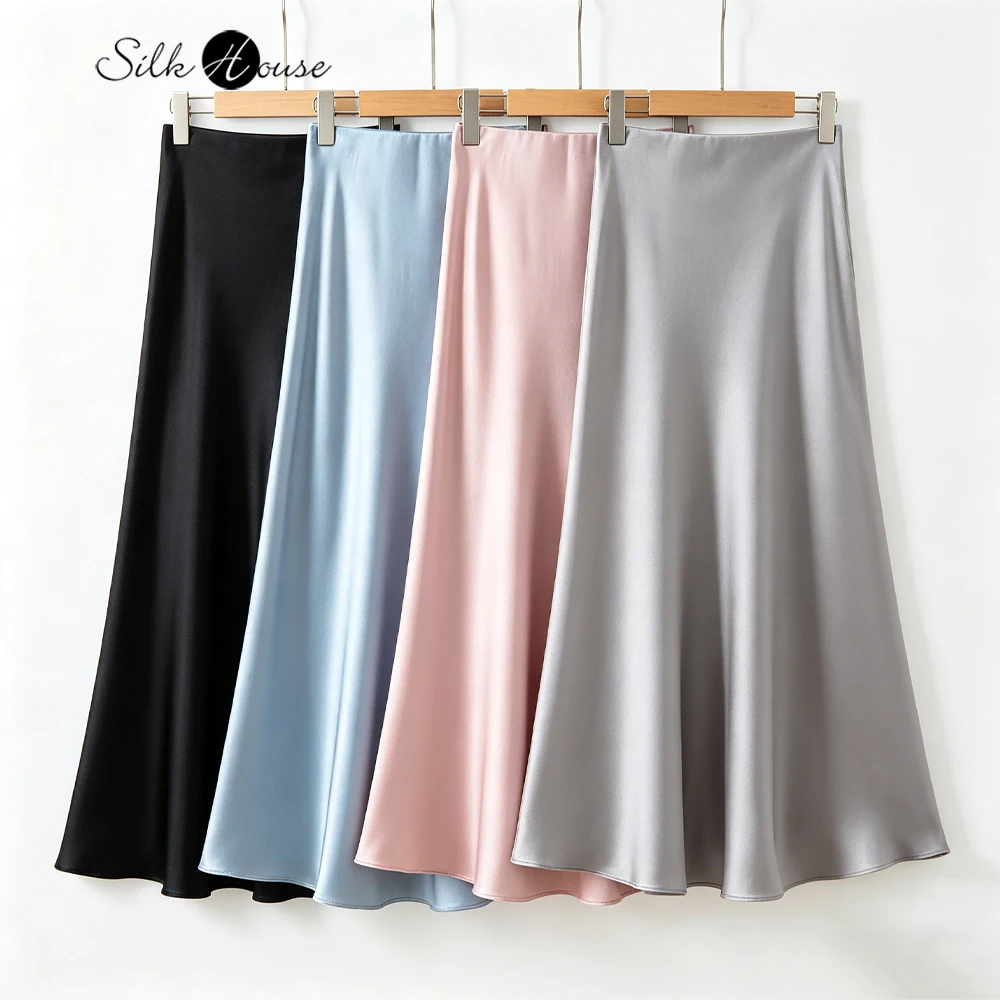 

Women's Casual Summer Clothing Elegant 93% Natural Mulberry Silk Elastic Satin Commuting High Waist Fish Tail Wrapped Hip Skirt