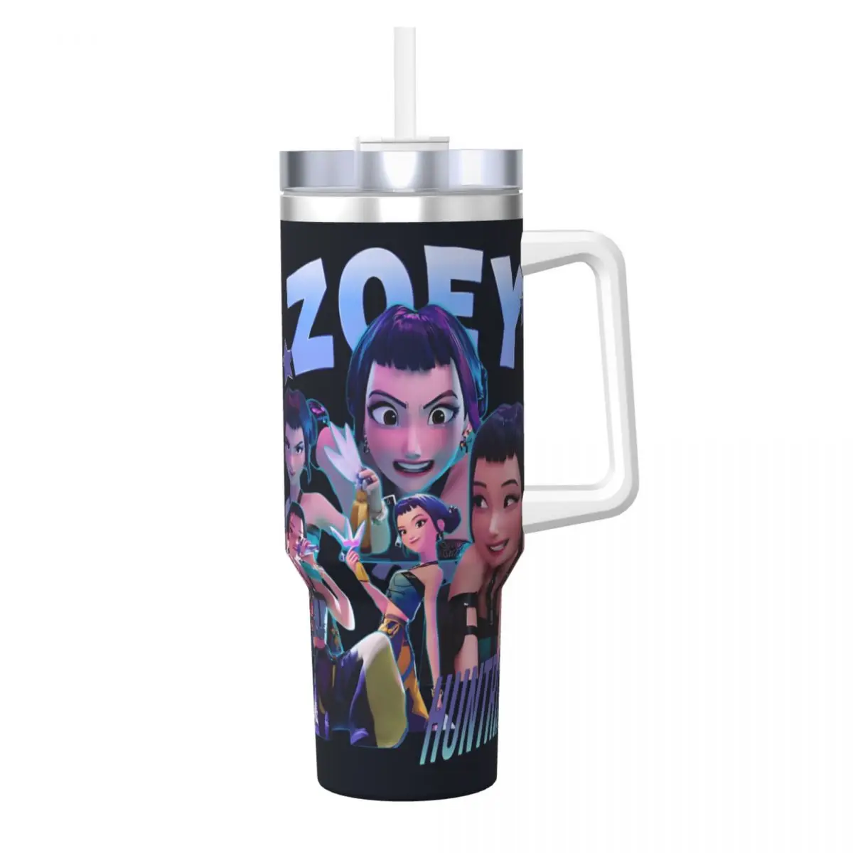 

Stainless Steel Tumbler KPop Demon Hunters Mugs Cup With Straws Zoey Travel Hot Drinks Water Bottle Insulated Large Capacity