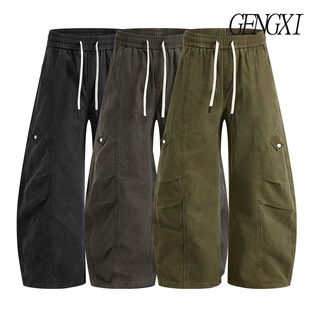

High Street Men's Riveted Slightly Curved Work Trousers American Retro Pleated Casual Trousers Autumn/Winter New Men's Clothing