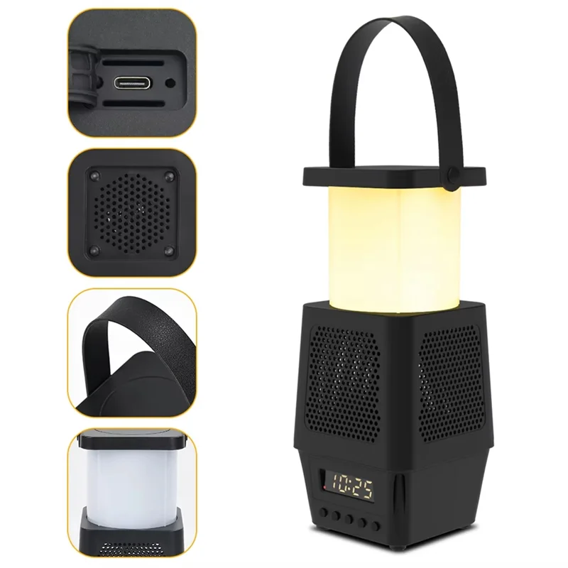 ABJN-مكبر صوت بلوتوث منبه لاسلكي قابل لإعادة الشحن مصباح Led فانوس تخييم محمول للسفر والتخييم في الهواء الطلق