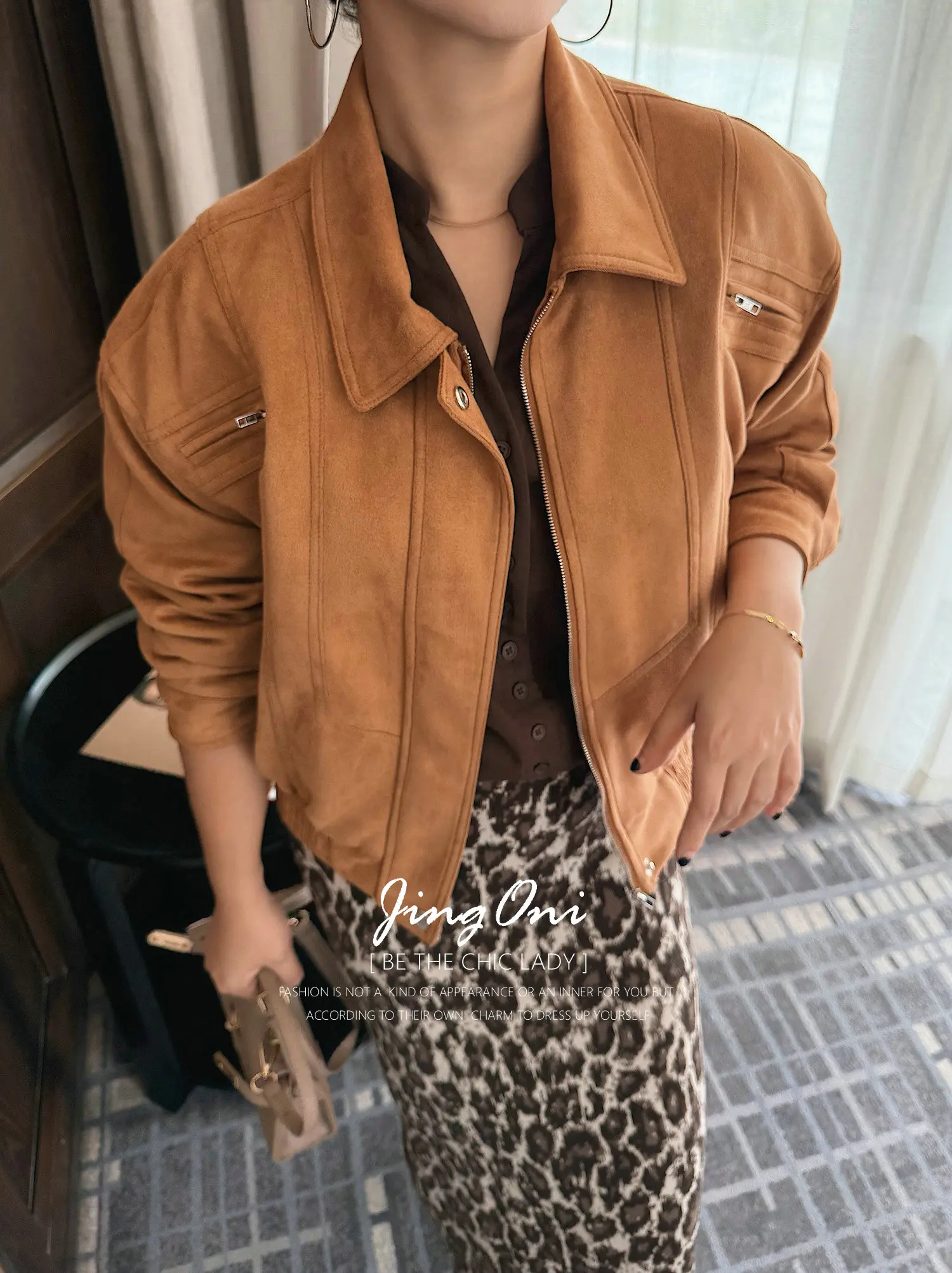 

Suede Trench Jacket Top Clothing 2025 Women Autumn Korean Style Vintage Elegant Coat Outerwears New Luxury Cropped Bomber Chic