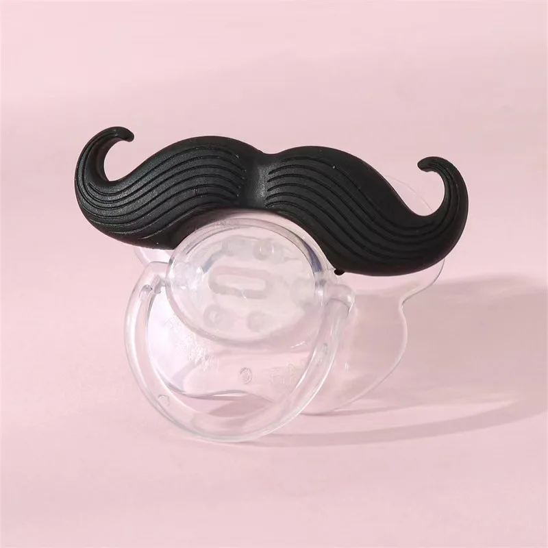 0-36 months old quirky curly beard baby pacifier with pull tab, with lid but no chain, making parenting more joyful