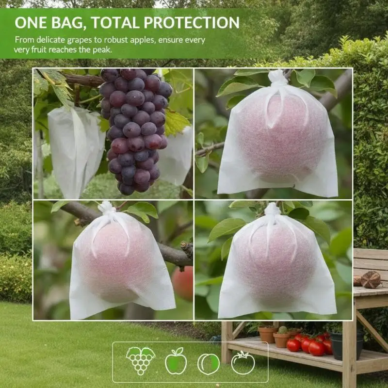 100Pcs Non Woven Grape Protective Bags Waterproof Breathable Prevent Birds Rain Damage For Orchard Home Garden Use