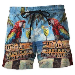 Bermudas con estampado 3D de Margarita y loro, pantalones cortos de cóctel hawaianos, a la moda, bebidas de verano, para fiesta, vacaciones y playa