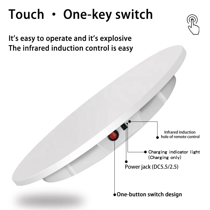 Suporte giratório de controle remoto de 60cm, mesa giratória elétrica automática panorâmica de 360 graus, rotação de exposição de carga de 150kg