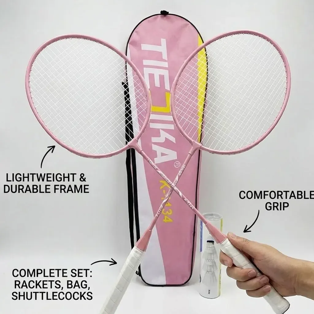 مجموعة مضارب كرة الريشة معكرون مكونة من لاعبين للأزواج - زوج مضارب أنيق مع 3 كرات الريشة - ألوان باستيل خفيفة الوزن #1