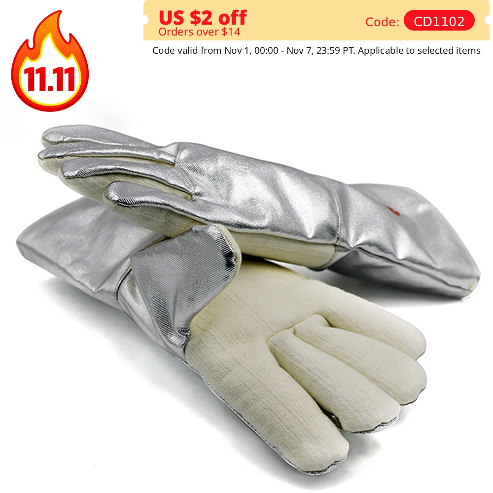 

Термостойкие перчатки, рабочие перчатки для духовки, алюминизированная изоляция, утолщенные огнестойкие огнестойкие защитные перчатки для сварки