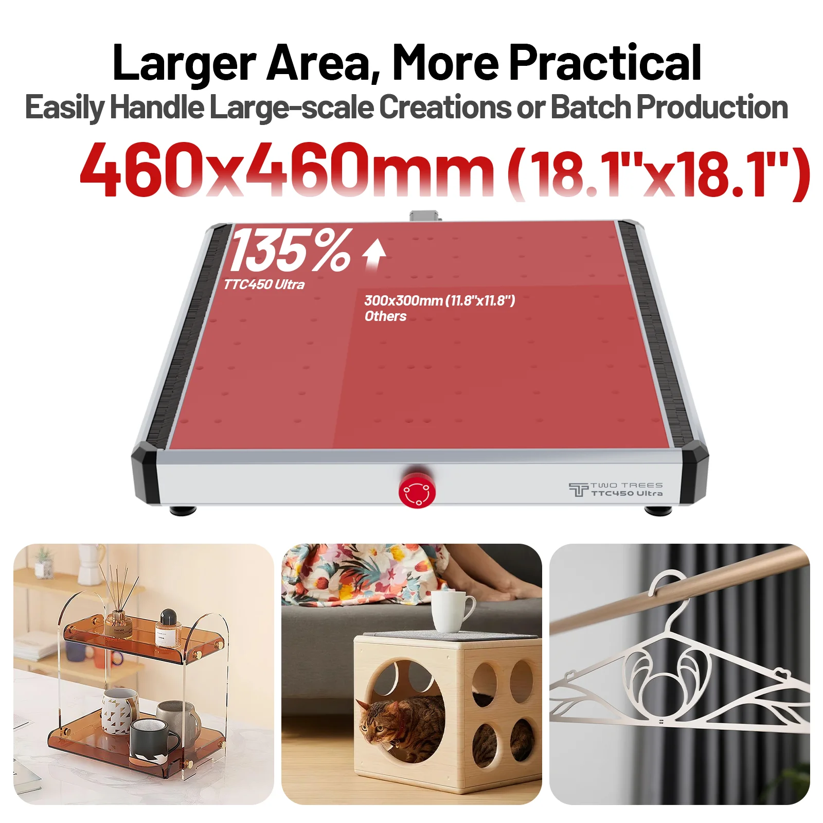 TWOTREES TTC450 Ultra CNC Router, 500W Spindle 12K RPM, Laser Engraver Cutter for Wood Metal Aluminum MDF Acrylic 460x460x100mm