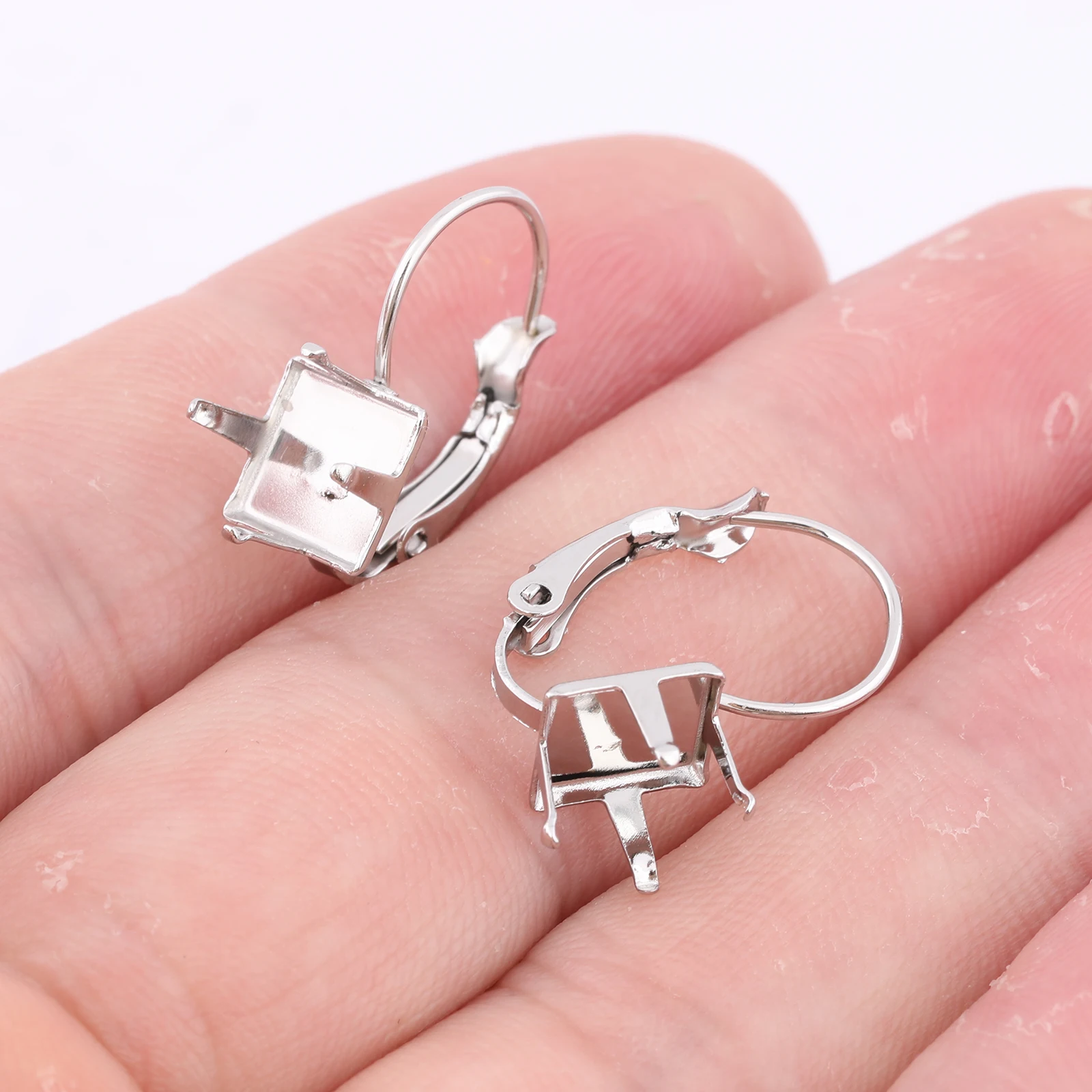 10pcs Stainless Steel Leverback Earring Bezel Setting Blanks Claw For 6mm Bead Stones Diy Jewelry Making Findings