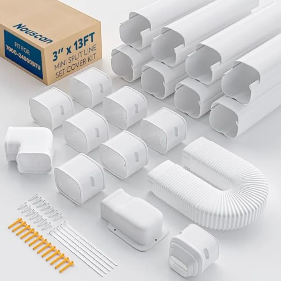 

3" 13Feet Mini Split Line Set Cover with Flexible Duct Upgrade PP Decorative Minisplit Lineset Cover Kit Paintable for Mini Spl