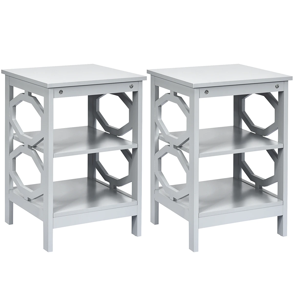 

2PCS 3-tier Nightstand Sofa Side End Accent Table Storage Display Shelf Grey