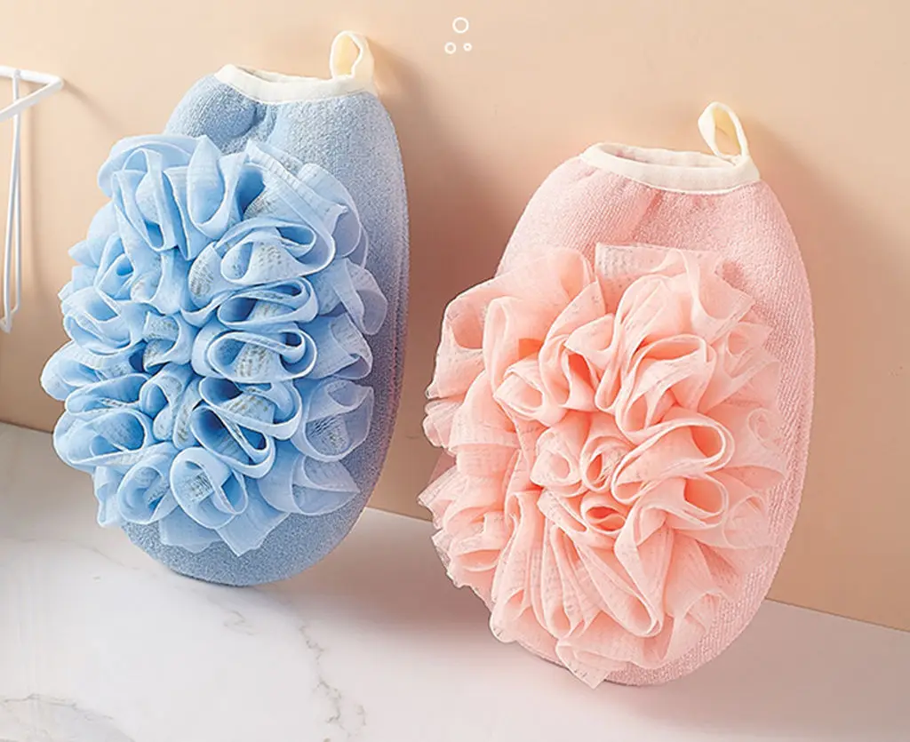 Bath Towel Bath Flower 2-In-1 Double-Sided Dual-Use Skin Friendly Bath Towel Soft And Back Rubbing Bath Gloves