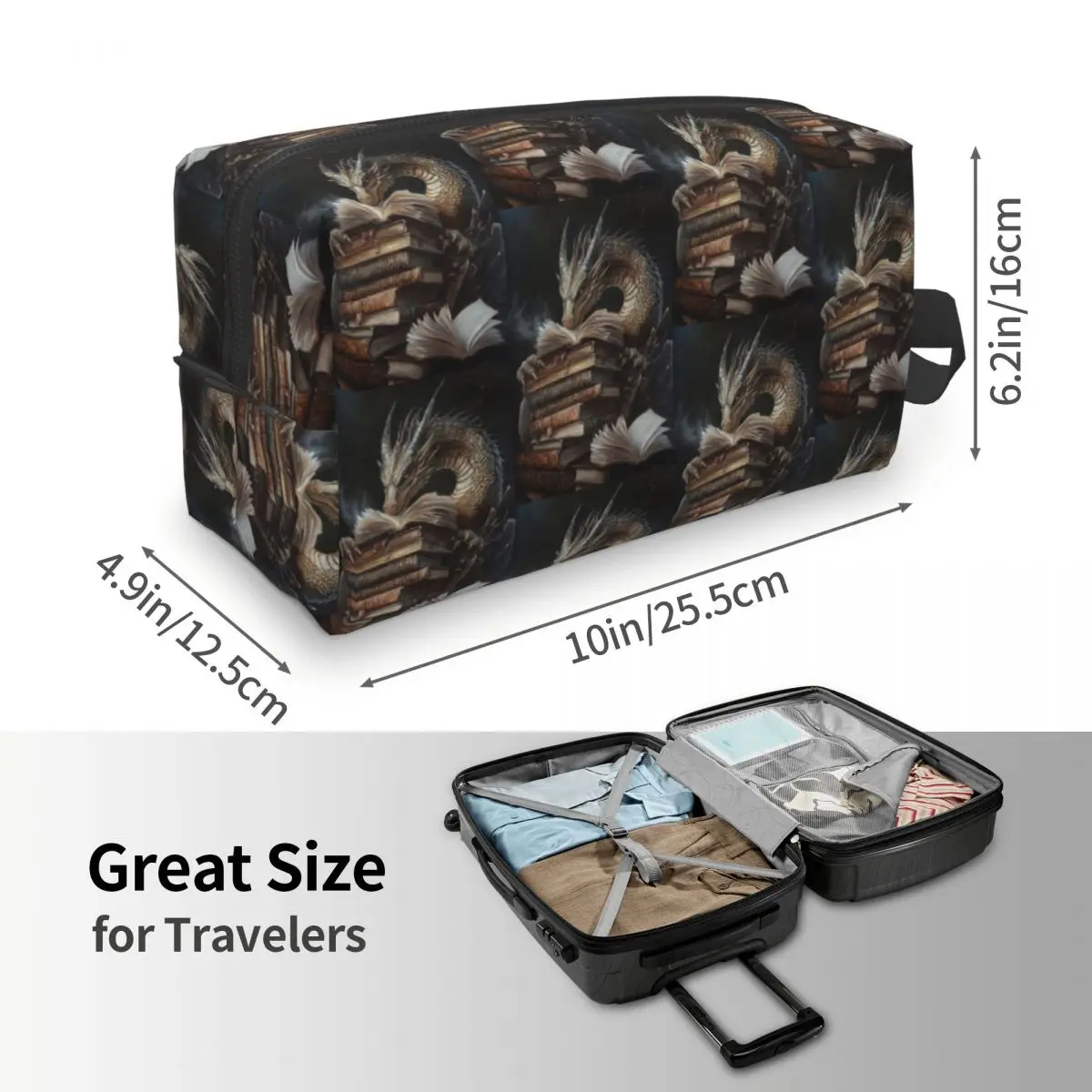 Book And Sleeping Dragon Makeup Bag Cosmetic Organizer Storage Dopp Kit Toiletry Cosmetic Bag for Women Beauty Travel