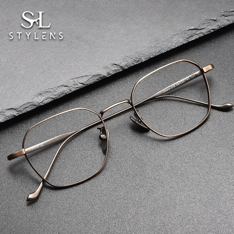 

STYLENS Business Ultralight Pure Titanium Glasses Men's Square Reading Glasses Anti Blue Light Prescription Customization 316