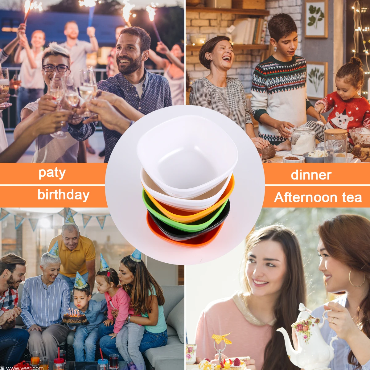 

1 Pack/6pcs Creative Square Shaped Bowl Useful Fruit Salad Bowl Pratical Dessert Food Serving Bowl for Home Restaurant (Random C
