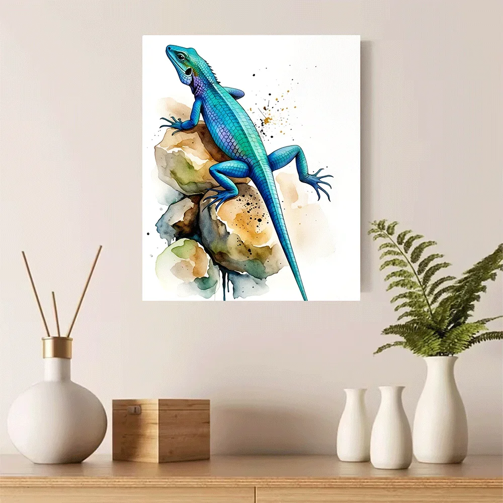 1pc frameless Canvas Painting 1PC-Unframed Canvas poster wall decoration  Blue Iguana Watercolor Art Print Animal Nature Poster