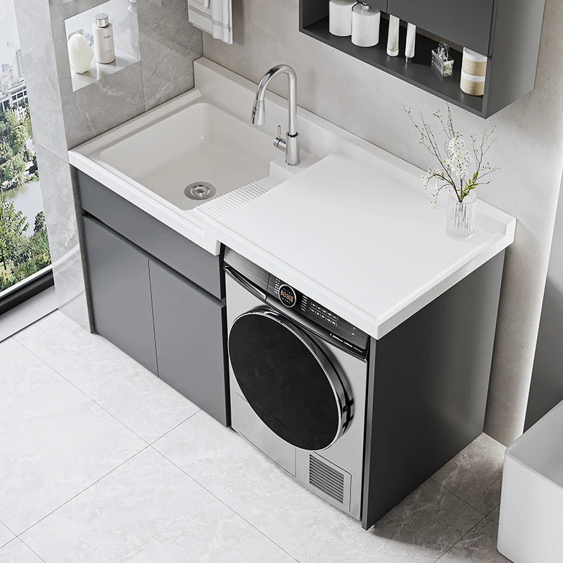 

Corner cutting high and low integrated laundry pool with rubbing board balcony honeycomb aluminum large board washing