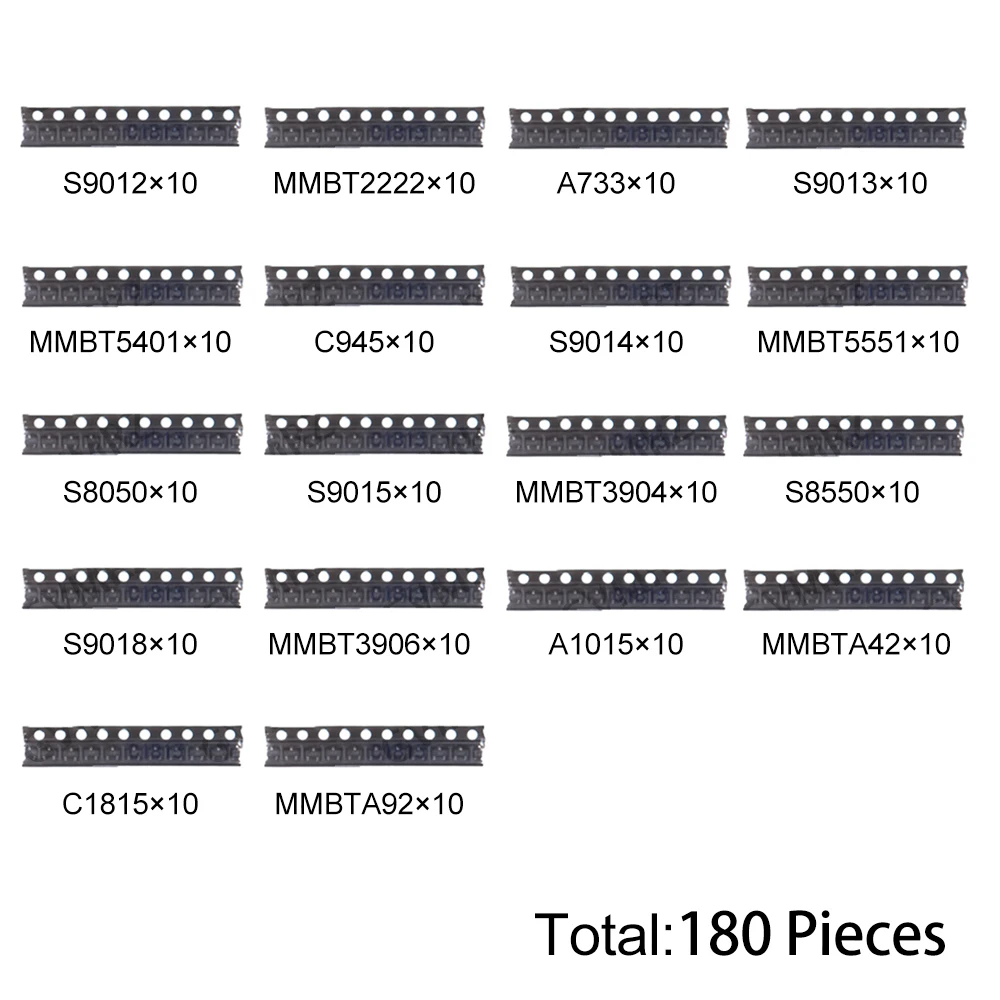 180PCS 18Values SMD Triode Transistor Kit SOT23 (S9012/MMBT2222/A733 etc.) for Arduino DIY Electronic Amplifier Switching