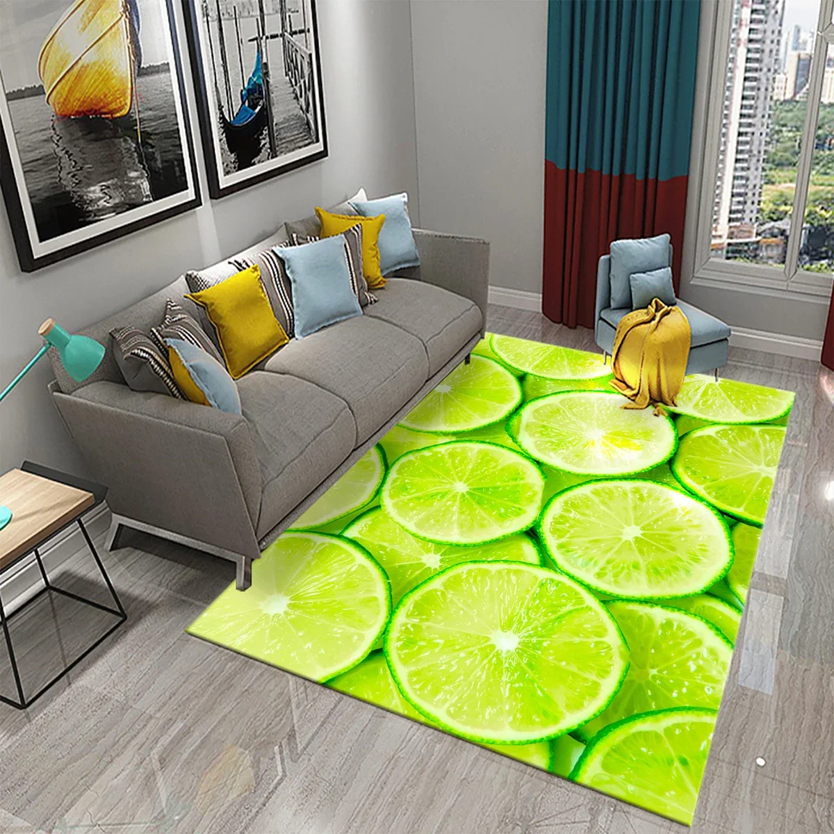 Yellow Lemon Rug Fruit Theme Carpet Pink Background Floor Carpets Bedroom Living Room Rectangle Rugs Decor Door Mat Yoga Mats