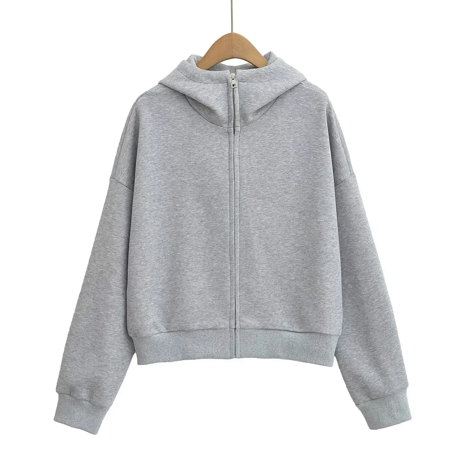 Pop estilo americano com capuz zíper cardigan feminino outono inverno nova casual cor pura estilo preguiçoso jaqueta cardigan camisola feminina