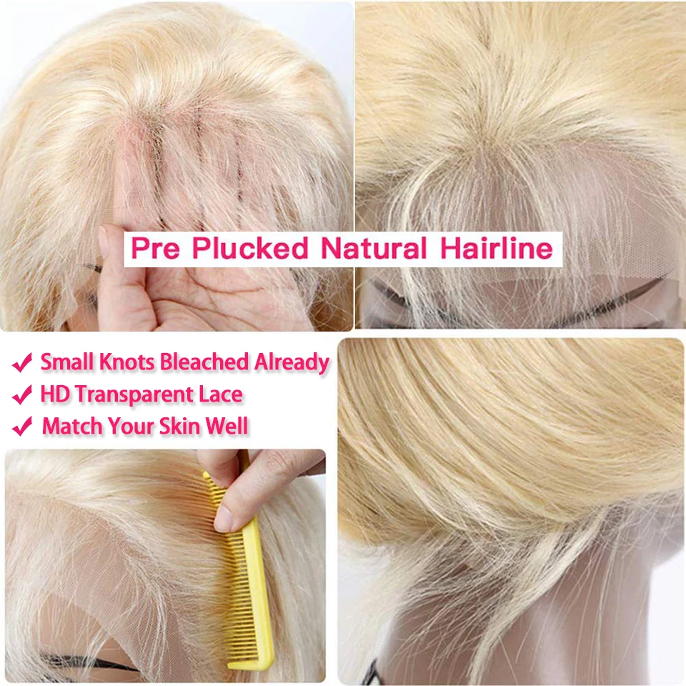 Megeen wig renda depan 13x4 HD ramping wig pirang 613 wig Frontal renda transparan 100% rambut manusia dapat dicelup rambut Virgin