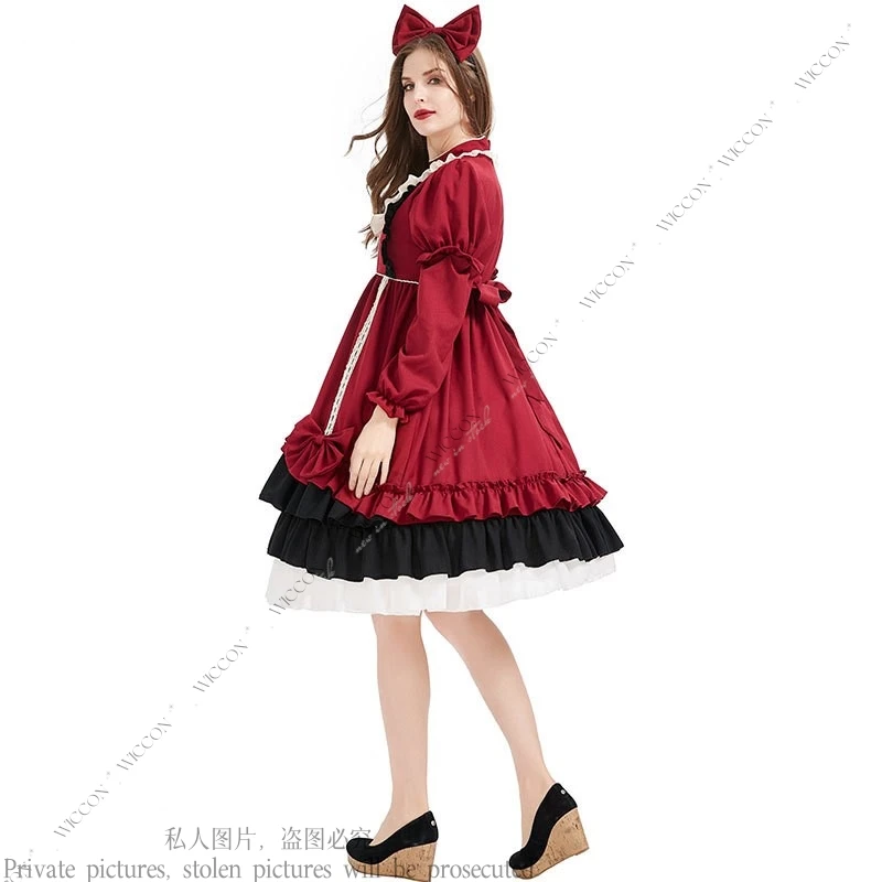 عنابي لوليتا فستان الساحرة فستان الأميرة هالوين الساحرة تأثيري حلي حفلة الهالوين فساتين حمراء + التنانير + القبعات + جوارب مجموعة