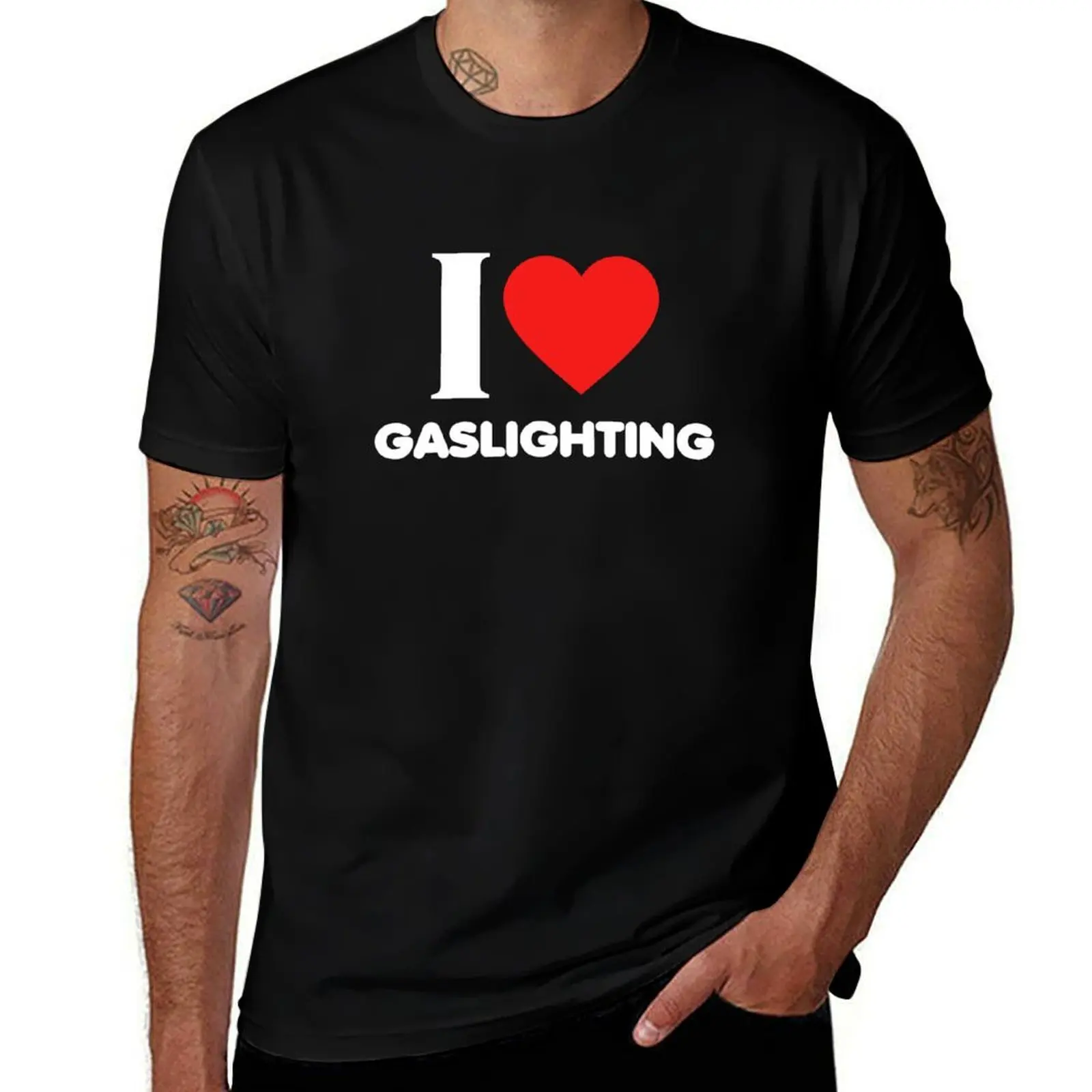 I Love Gaslighting I heart Gaslighting Funny Gaslight T-Shirt No Iron Casual Short Sleeve Top T-Shirt