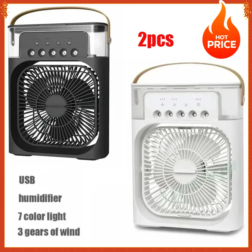 

2PCS Portable Humidifier Fan Air Conditioners USB Electric Fan LED Night Light Water Mist Fun 3 In 1 Air Cooler Humidifie Work