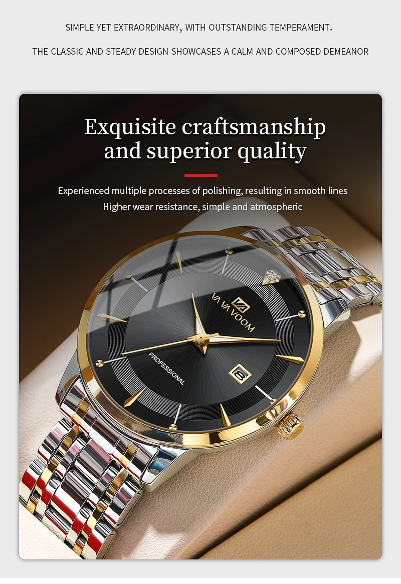 Herrenuhr 43mm Gehäuse Edelstahl-Stil Luxus Strass 3Bar Wasserdicht Quarzwerk Business-Uhren Relogios Masculino – Detail 7