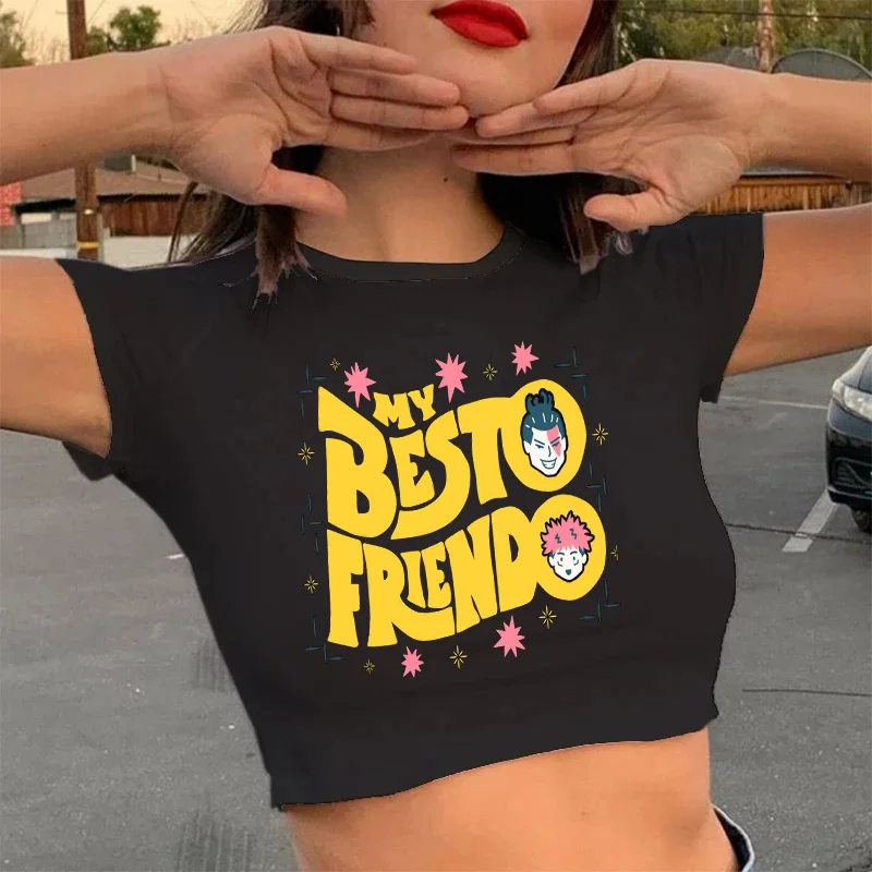 High Street Crop Top  Tshirt Manga Japanese Anime Jujutsu Kaisen T Shirt Gojo Satoru Tops Yuji Itadori Cropped Tees T-shirt