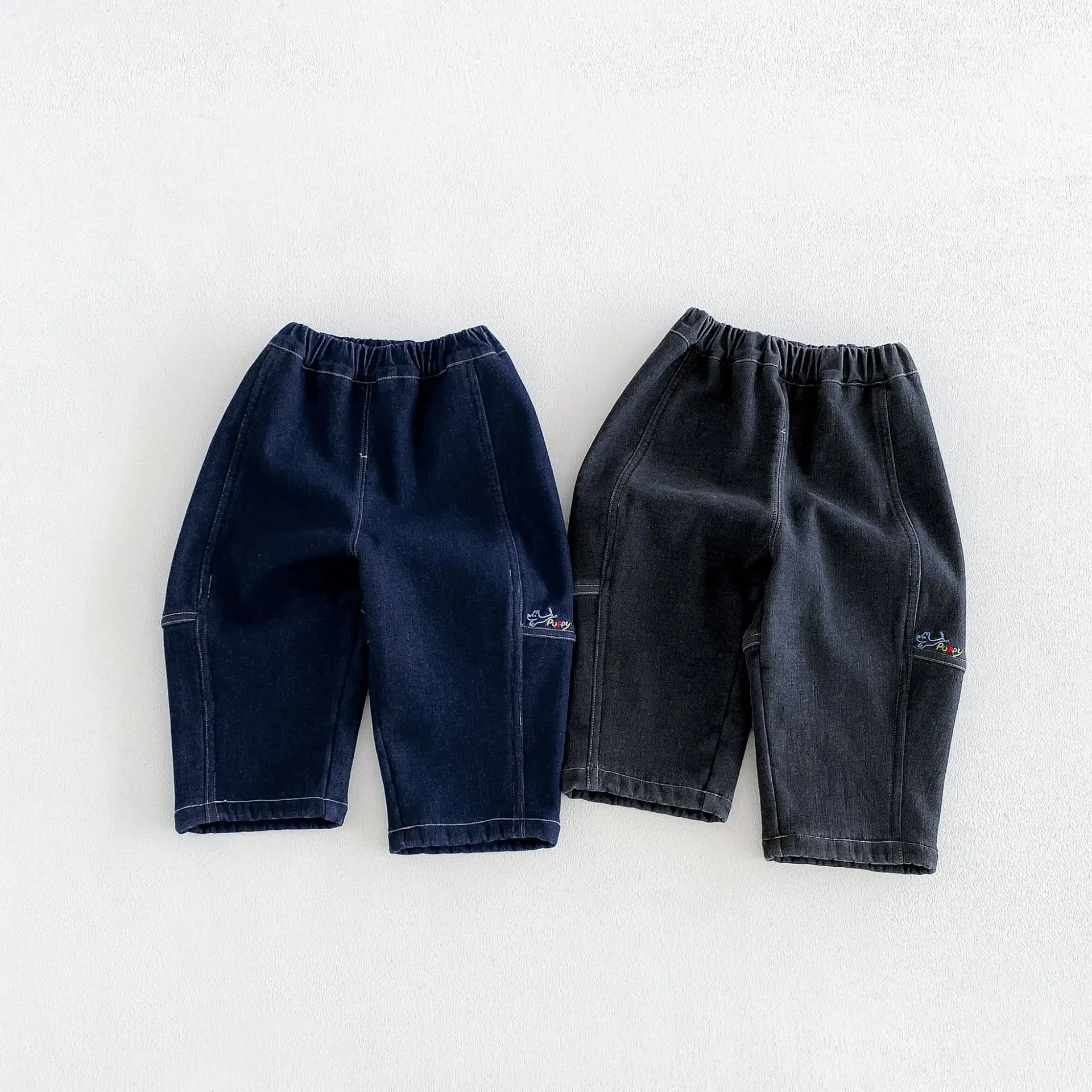 2026 New Winter Boys Embroidered Fleece-Lined Jeans | Thick Denim Pants | Warm Kids Trousers