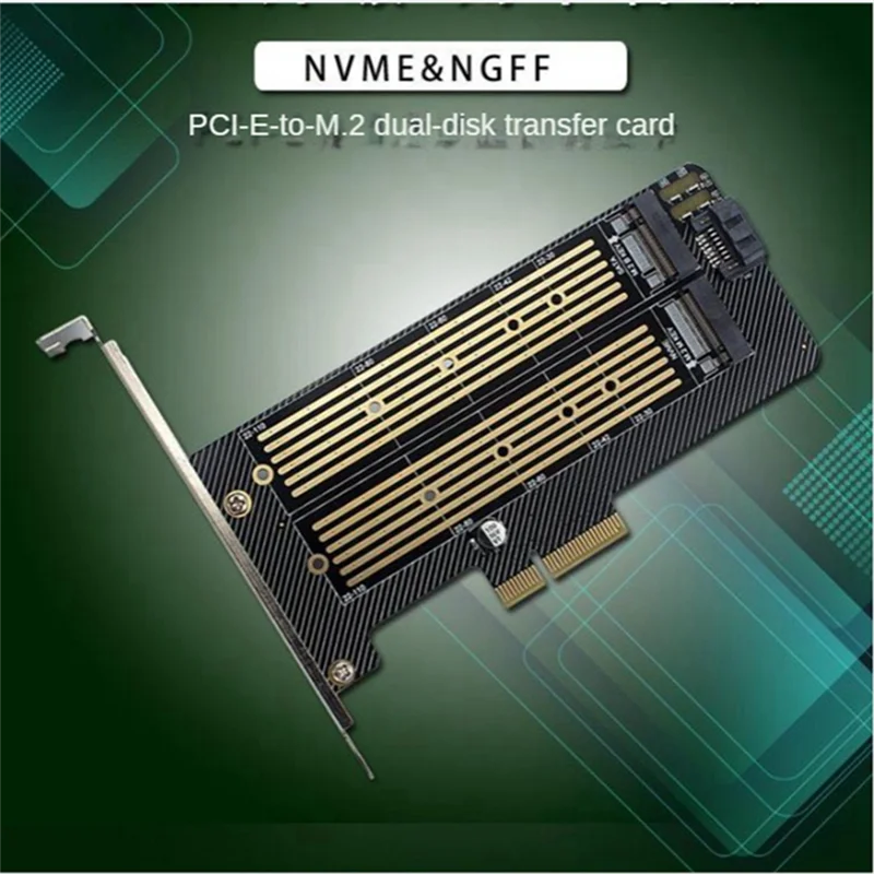 M.2 NVMe NGFF SSD to PCIE X4 X8 X16 Card Slot SATA Dual Disk Adapter Expansion Card Supports MKey BKey Wiring