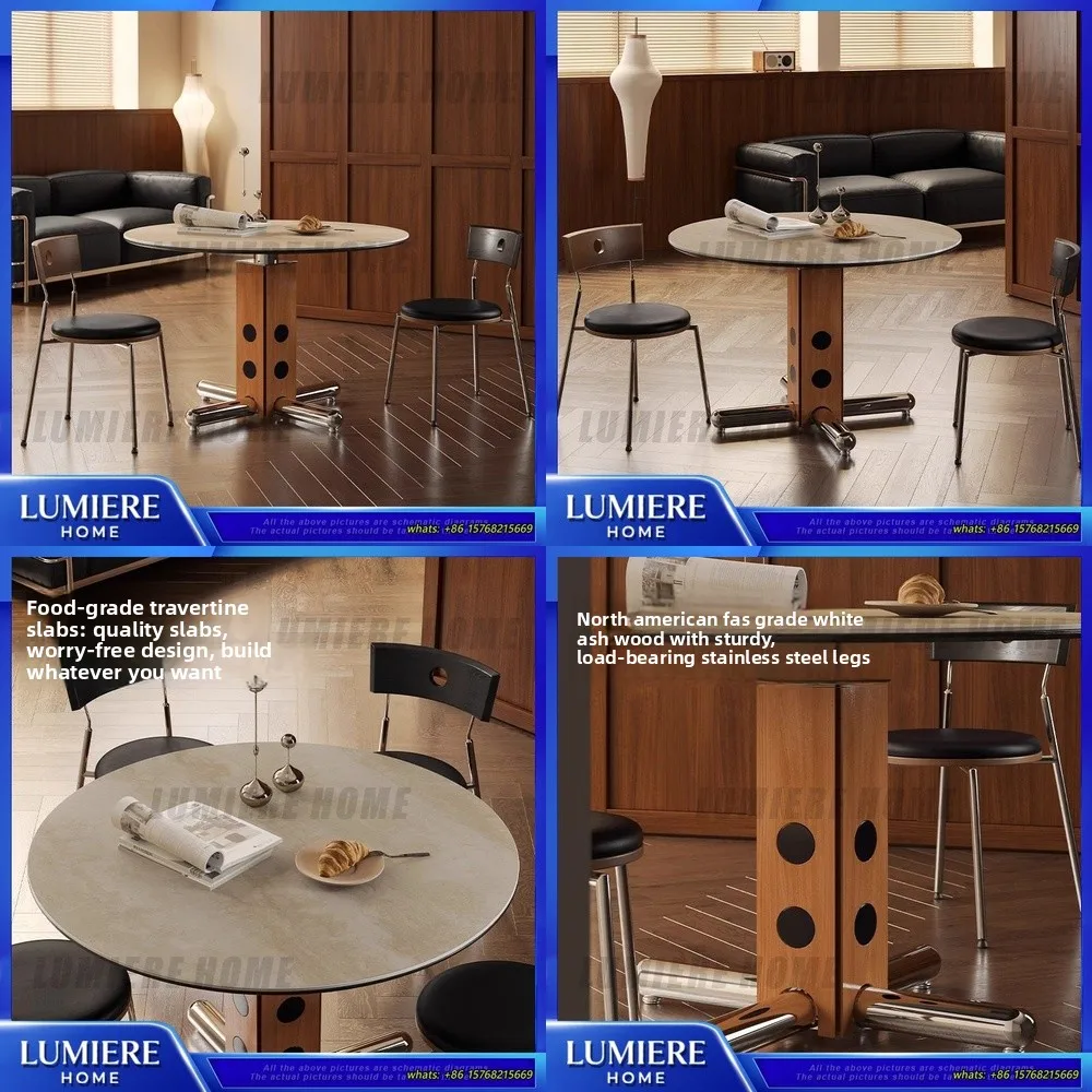 

Round Marble Top Dining Table Retro French Style Vintage Stainless Steel Leg Nordic Design Home Furniture Small Space Rock