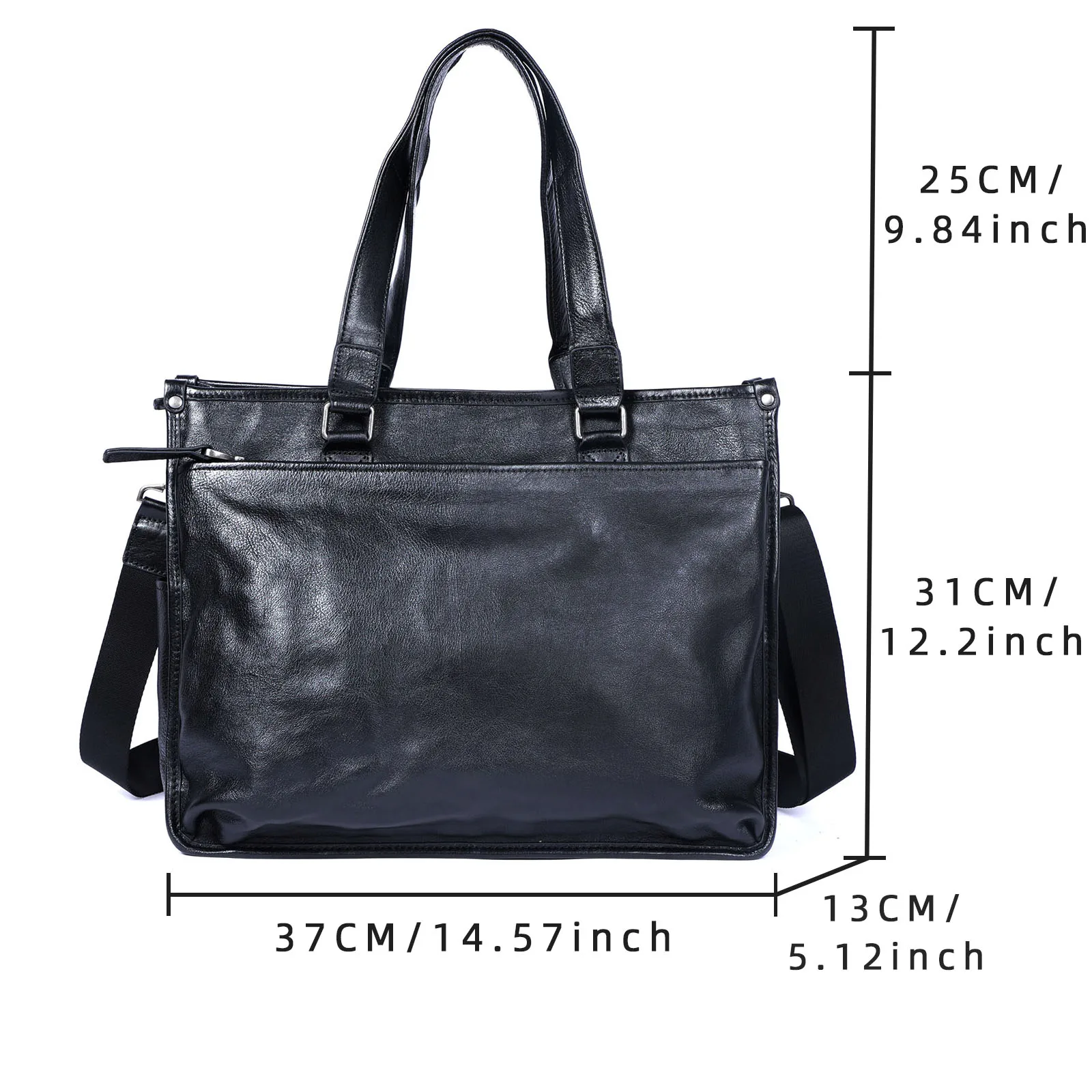 Echte Leder-Aktentasche für Herren, 15-Zoll-Laptop-Tasche, einfache Umhängetasche aus Rindsleder, pflanzlich gegerbtes Leder, modischer Casual-Stil – Detail 3