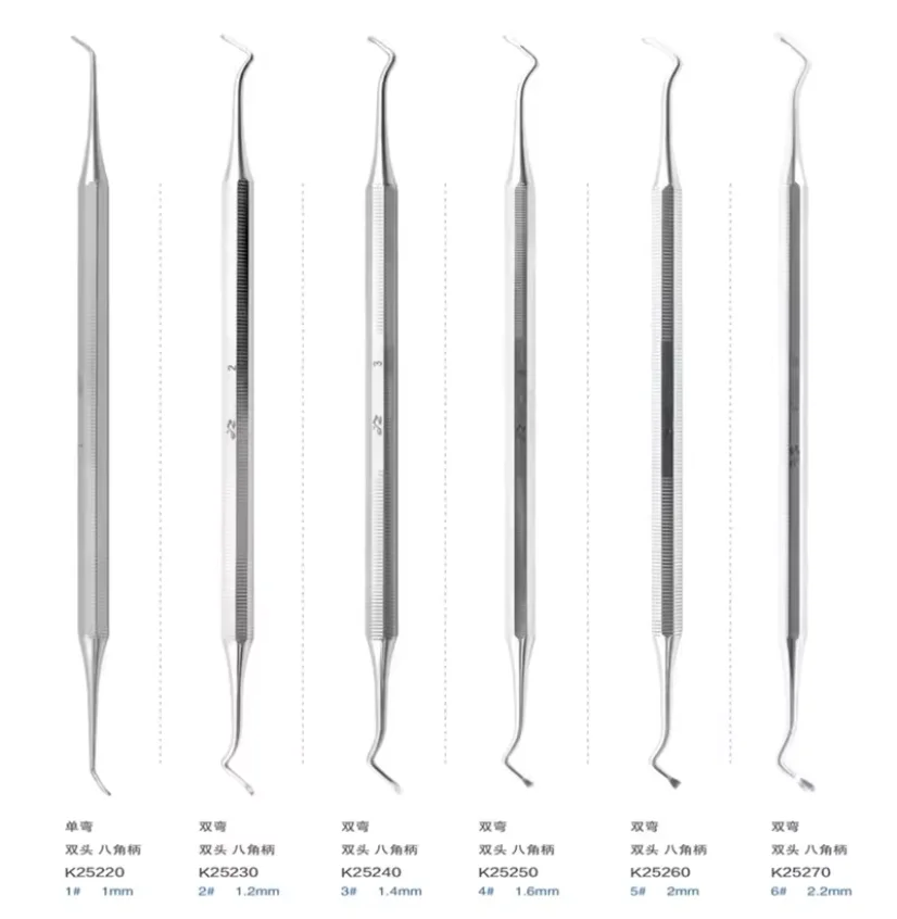 JZ Dental Excavator, Double-ended Spoon Curette Single & Double Bend, Stainless Steel Dental Scraper for Caries Removal