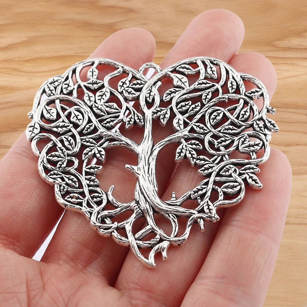

2 Pieces Antique Silver Filigree Tree Heart Shape Charms Pendants For DIY Necklace Jewelry Making Accessories