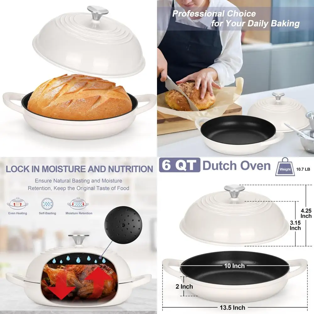 

Эмалированная чугунная голландская духовка, 6 литров, идеально подходит для выпечки хлеба на закваске, высокая купольная крышка, сковорода с круглой основой, идеально подходит для выпечки традиции