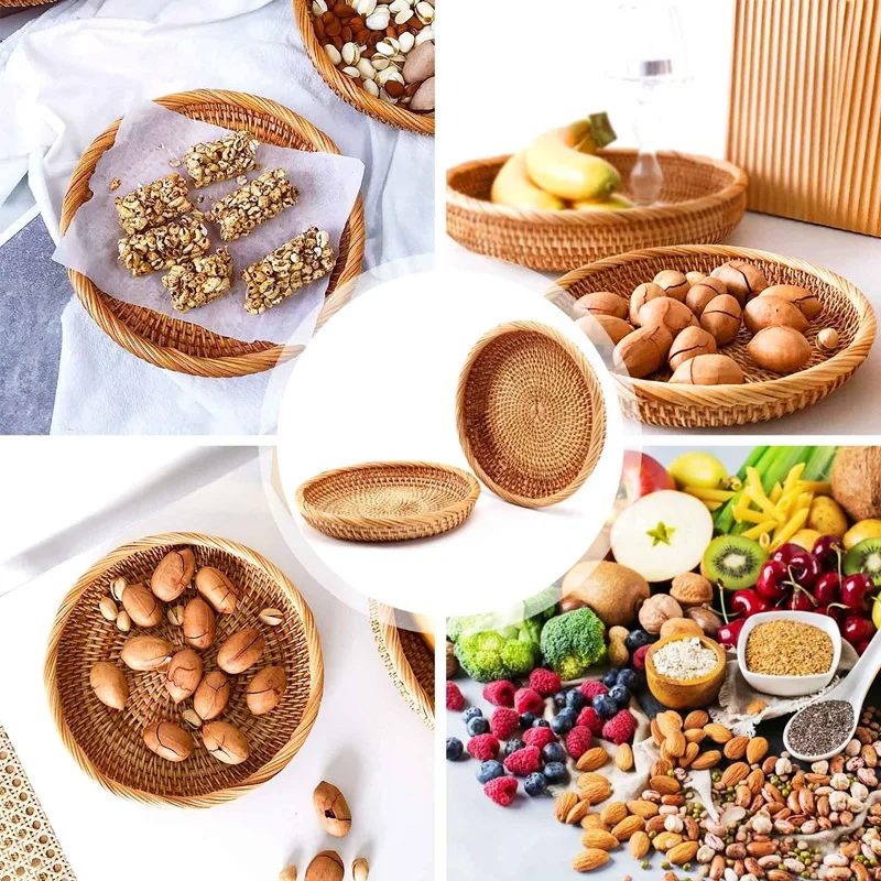 Bread Basket 2 Pack Rattan Woven Storage Basket,Bread Basket Display Basket Fruit Candy Cake