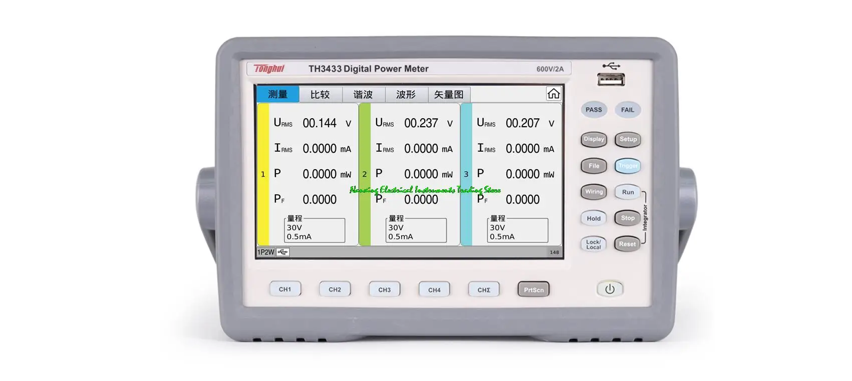 

TH3433 Three-Channel AC/DC Wide Frequency 100kHz Digital Power Meter 600V,2A,3 channels,Power vector harmonic analyzer