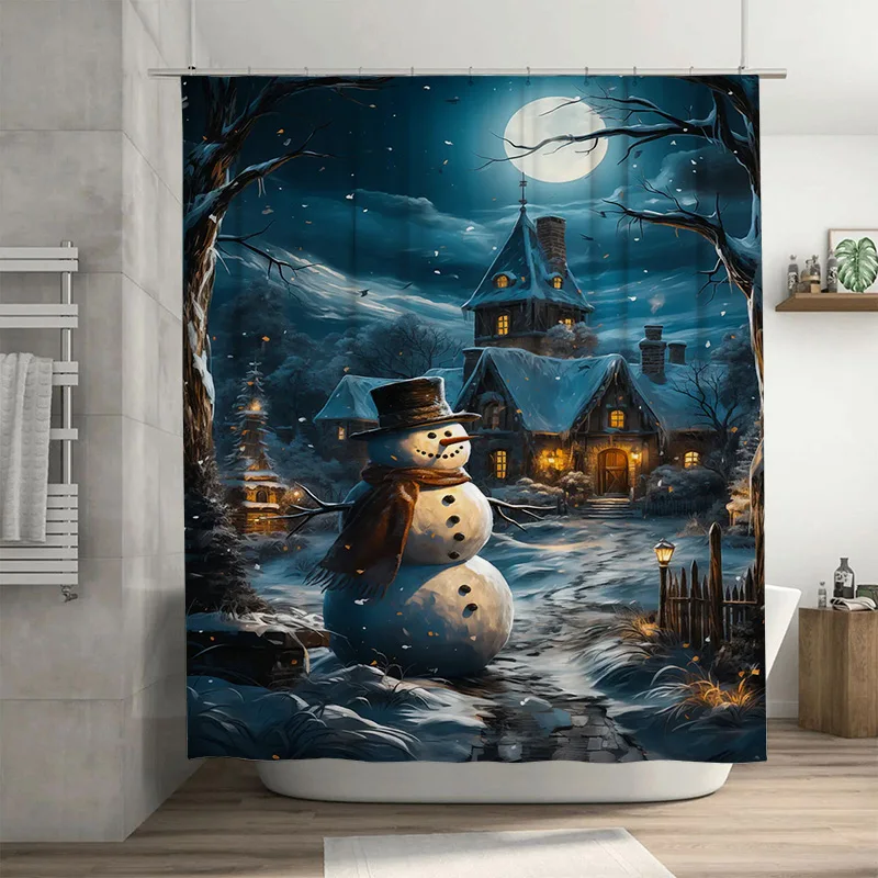 

TuniuMystical Winter Cabin Forest Shower Curtain Cozy Woodland Deer Landscape Tapestry Vintage Rustic Home Decor Wall Hanging Ar