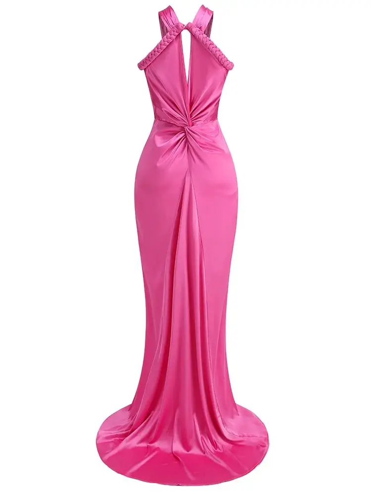 Robe Longue en Satin pour Femme, Tenue Éducative, de Luxe, Sexy, Violet, Rouge, Maxi, Élégante, pour Soirée et Boîte de Nuit, Nouvelle Collection