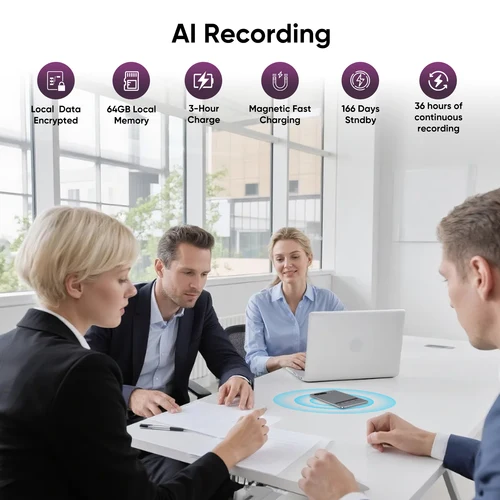 Imagen 2 del producto Grabadora de Voz con IA, 118 Idiomas, ChatGPT-4, Aplicación para Llamadas Telefónicas, Mini Audio para Reuniones, Conferencias, Llamadas, Transcripción por IA