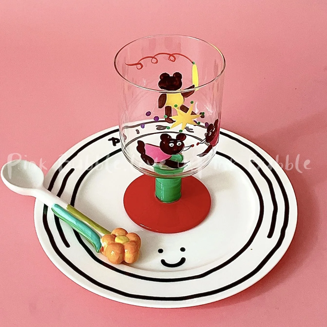 Japanese Style Hand-painted Cute Cartoon Bear  High Footed  Party Red Wine Glass Ice Cream Cup