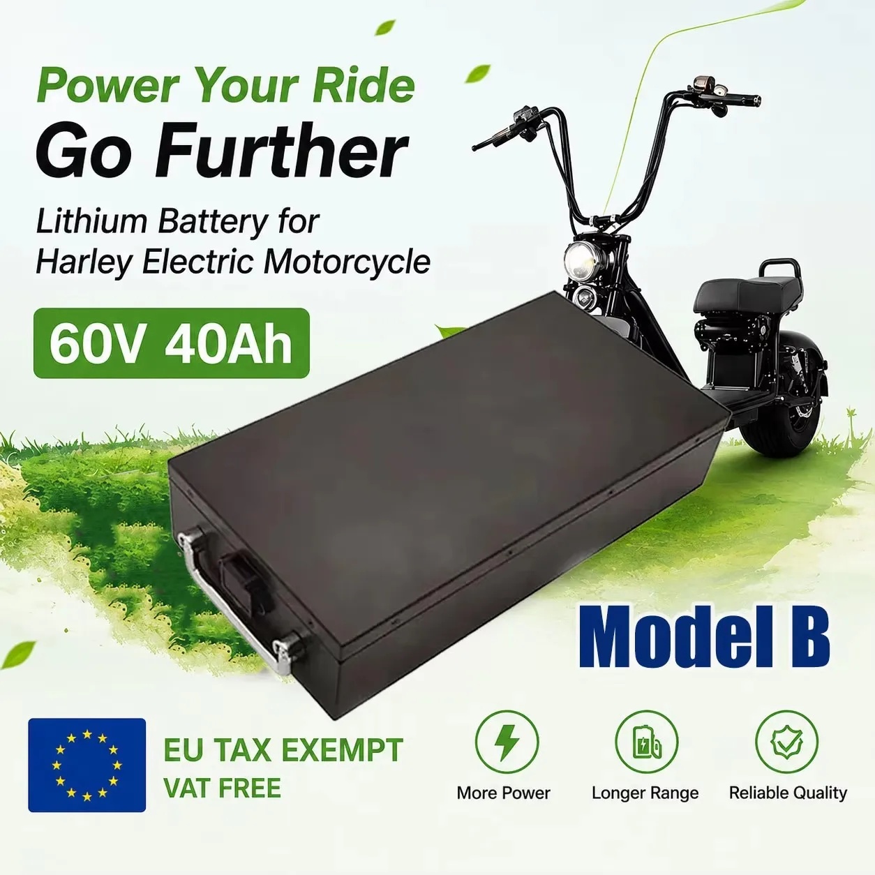 Image of 60V 40Ah Hochleistungs-Lithium-Ionen-Akku mit BMS und Hochleistungsmotor, geeignet für die meisten Harley-Elektromotorrad- und Elektroroller-Batterien.