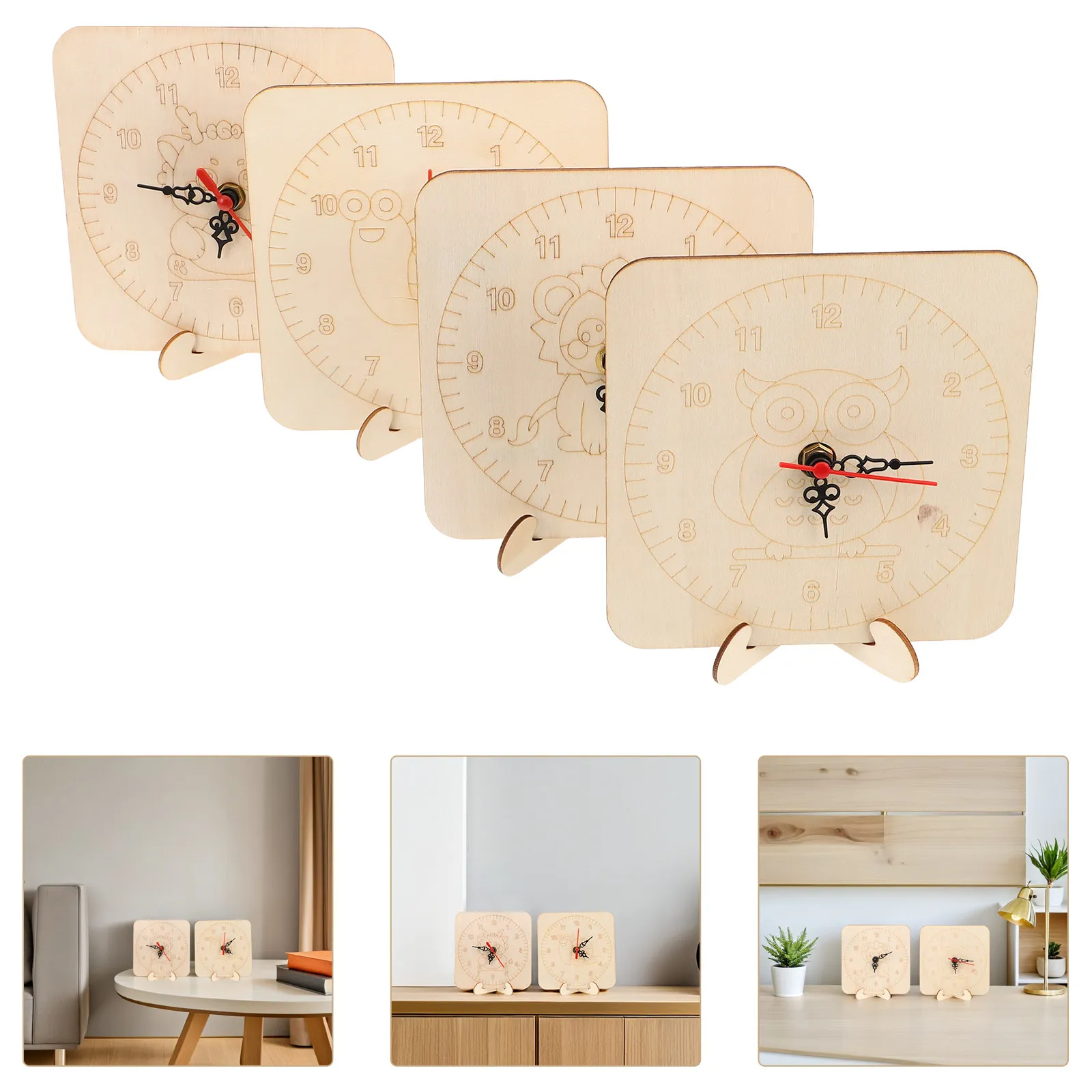 

Набор из 4 образовательных деревянных заготовок для часов DIY: комплект для рисования, творчества и обучения времени
